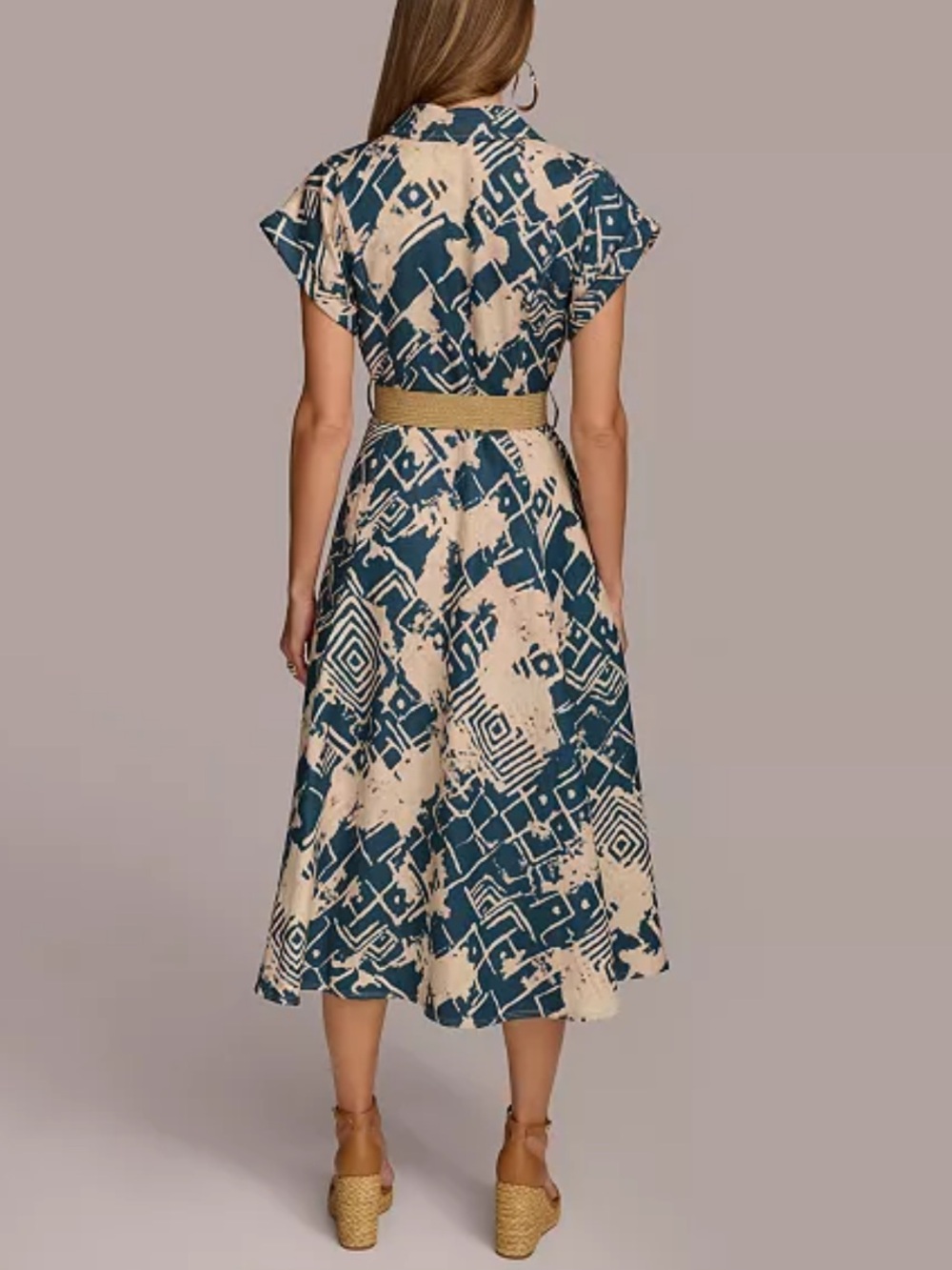 Donna Karan Women's Linen-Blend Printed Shirtdress Size 16 - Picture 3 of 8